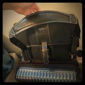 Real Leather Black Laptop Bag w Buckle - Designer